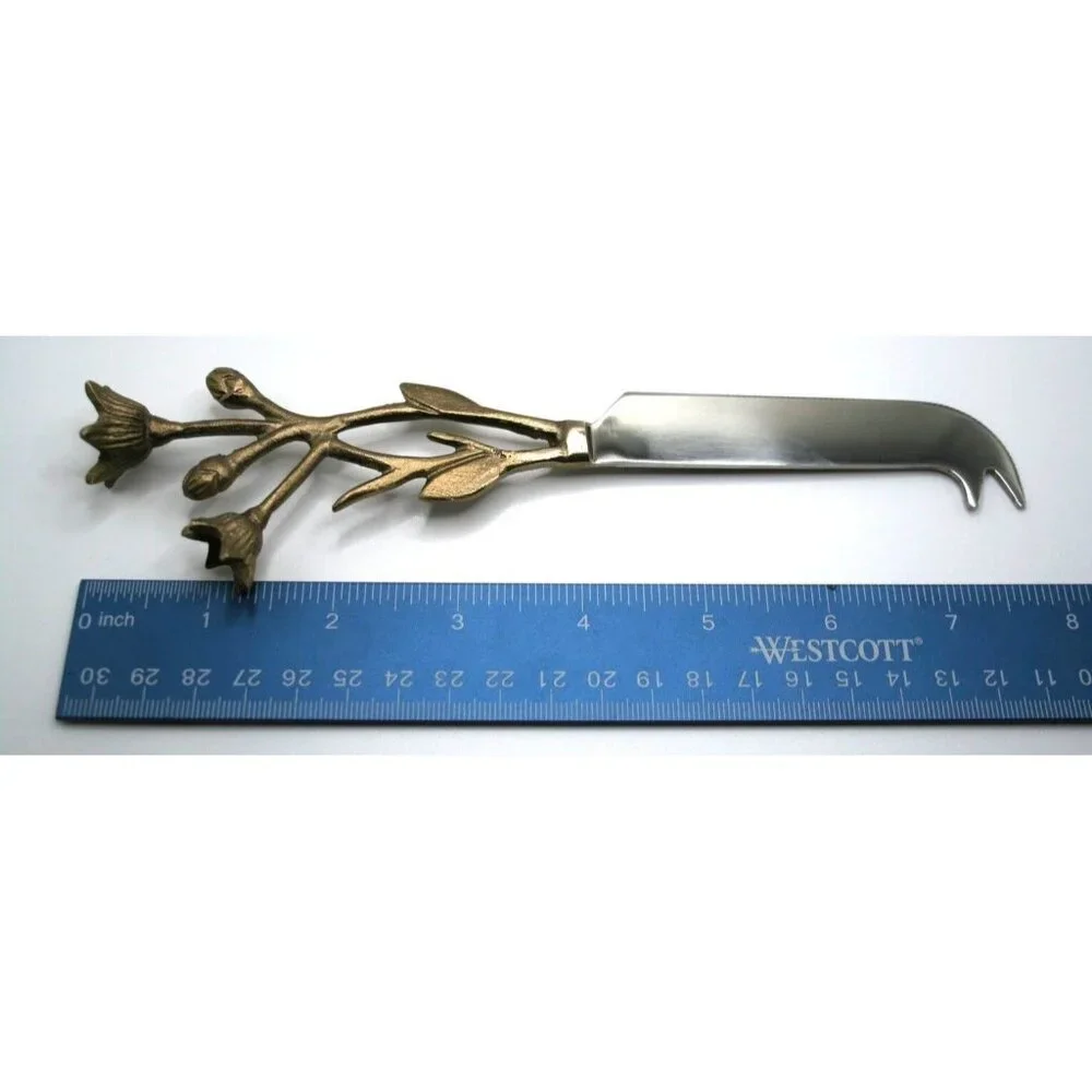 Charcuterie Cheese Knives  Brass Floral Handles Set of 3 NWT Rustic Farmhouse‎